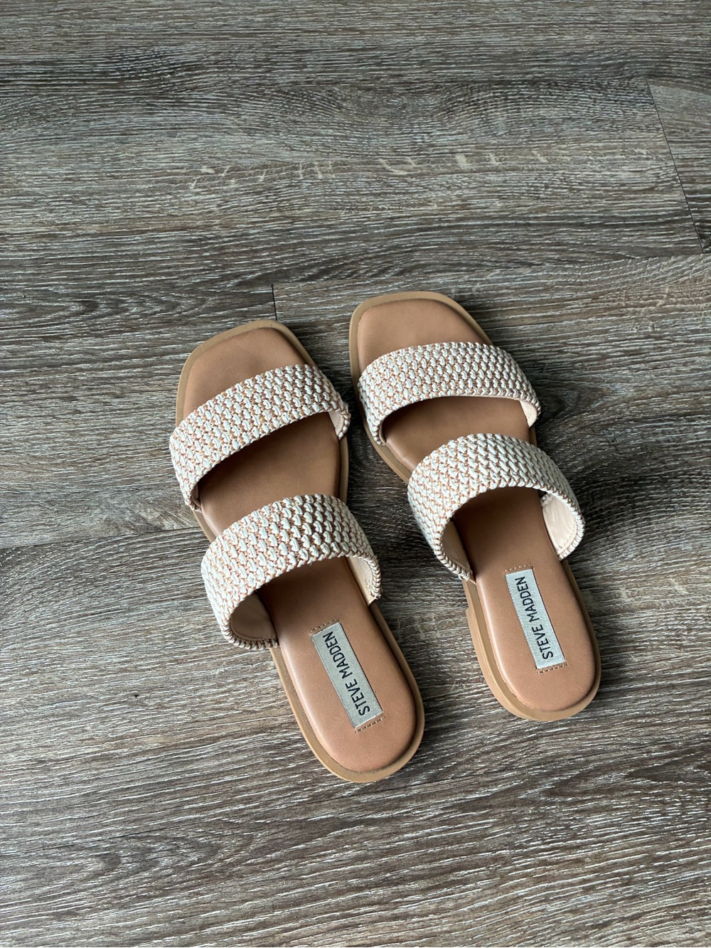 Steve Madden Cream Braided Double-Strap Slide Sandals